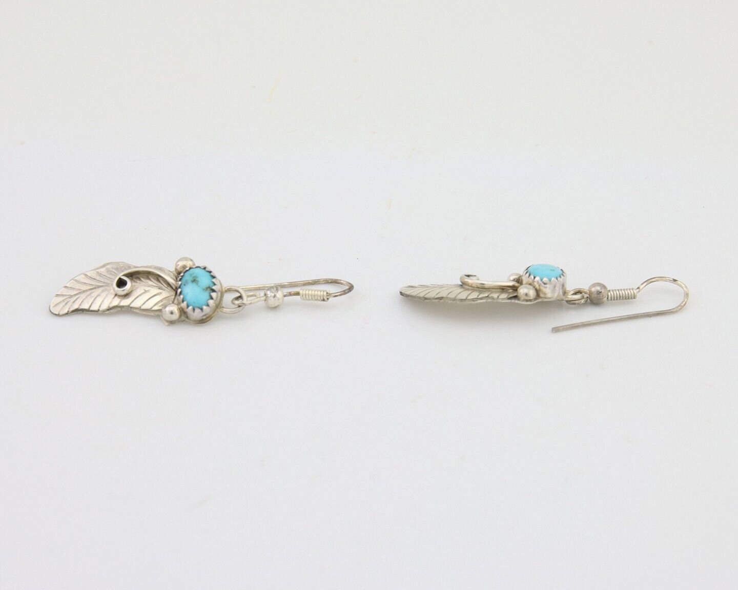 Navajo Dangle Earrings 925 Silver Natural Turquoise Artist Signed JB C.80's