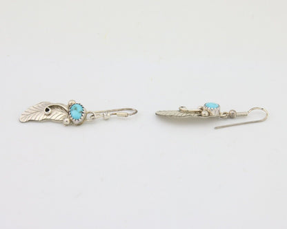 Navajo Dangle Earrings 925 Silver Natural Turquoise Artist Signed JB C.80's