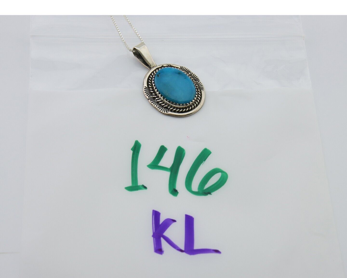 Navajo Necklace 925 Silver Natural Blue Turquoise Artist Signed Mike Begay C.80s