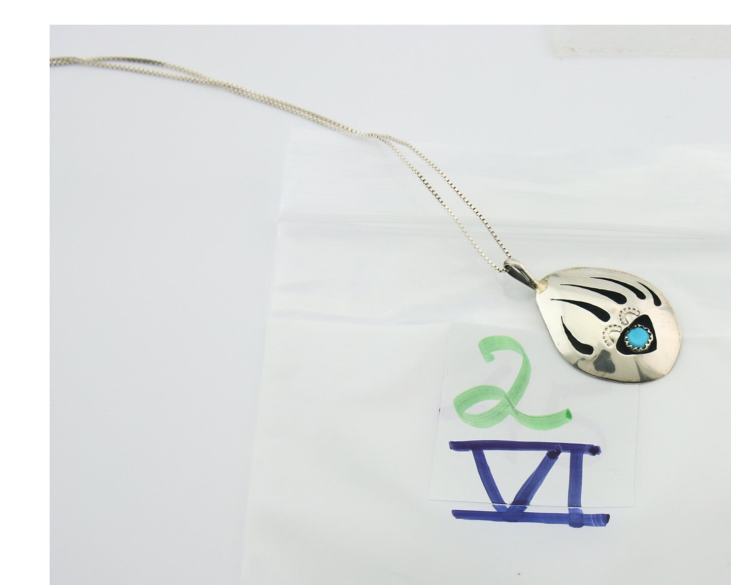 Navajo Sterling Silver Paw Necklace Turquoise Authentic Vintage Signed B