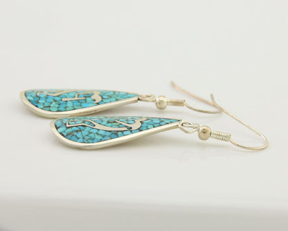 Navajo Kokopelli Earrings 999 Nickel Chip Inlay Turquoise Coral Native American