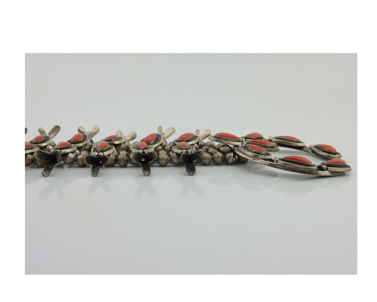 Navajo Coral Squash Necklace 925 Silver Handmade Native American Artist C.80's