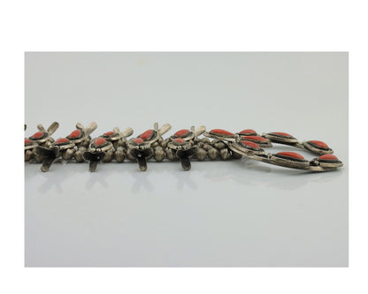 Navajo Coral Squash Necklace 925 Silver Handmade Native American Artist C.80's
