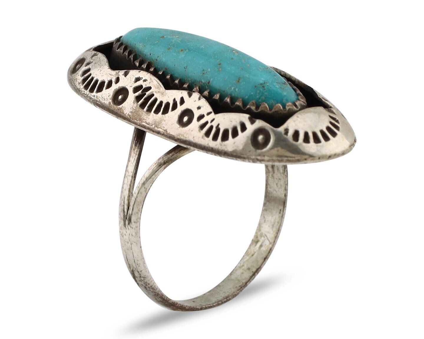 Navajo Ring 925 Silver Natural Kingman Turquoise Native American Artist C.80's