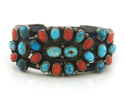 Navajo Cuff Bracelet Sterling Silver Natural Gemstone Vintage Handmade