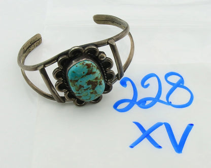 Navajo Cuff Bracelet Sterling Silver Turquoise Vintage Artist Signed JP