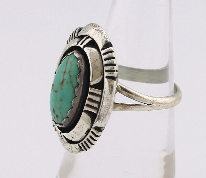 Navajo Ring 925 Silver Turquoise Artist Signed Leonard & Marian Nez C.80's