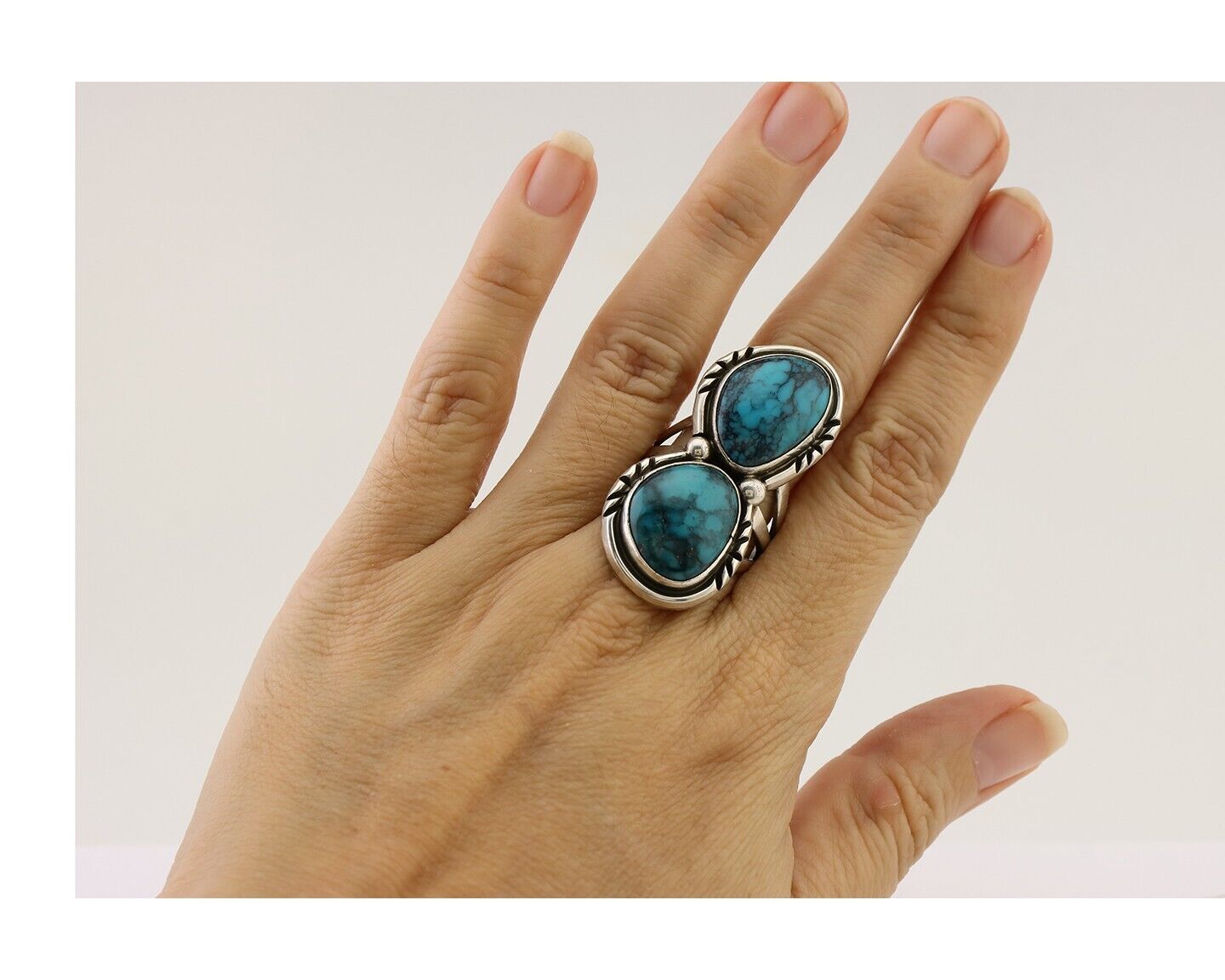 Navajo Handmade Ring 925 Silver Natural Tuquoise Artist Signed RD C.80's