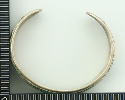 Navajo Bracelet 925 Silver Inlaid Turquoise Cuff Artist Signed LB C.80's
