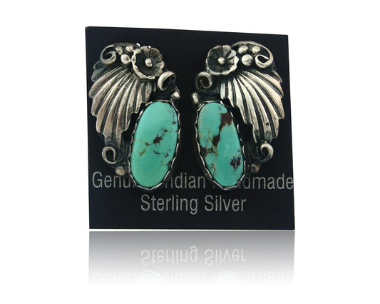 Navajo Earrings Sterling Silver Natural Turquoise Vintage Authentic