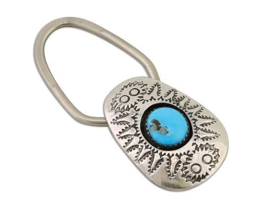 Navajo Key Chain .925 Silver Hand Stamped Native Artist C.80s