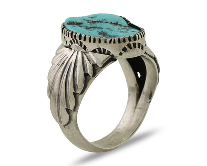 Navajo Ring 925 Silver Blue Sleeping Beauty Turquoise Artist Signed DK C.80's