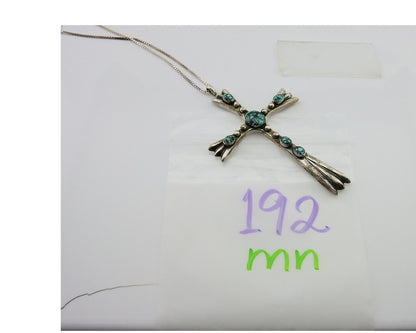 Navajo Sand Cast Cross Pendant 925 Silver Turquoise Signed FJ Begay C.80's