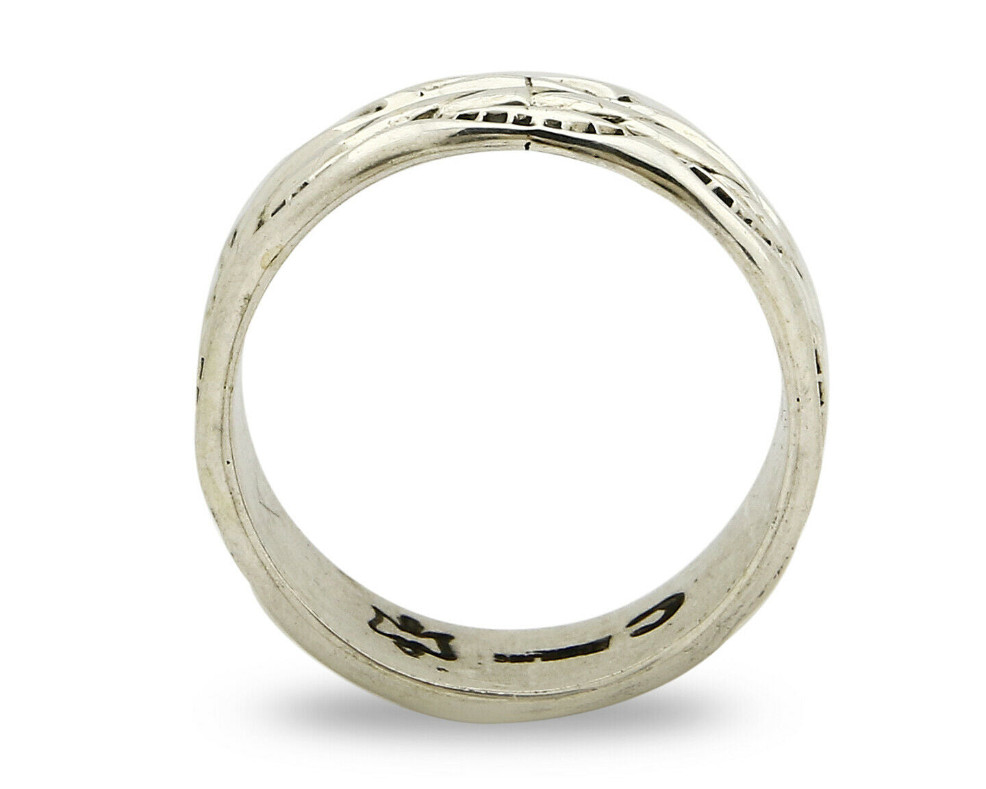 Navajo Ring .925 Silver Handmade Hand Stamped 3 Row Rope Band C.1980s Size 10.75