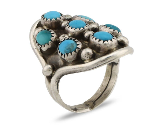 Navajo Ring .925 Silver Natural Blue Turquoise Signed L Henderson C.80's
