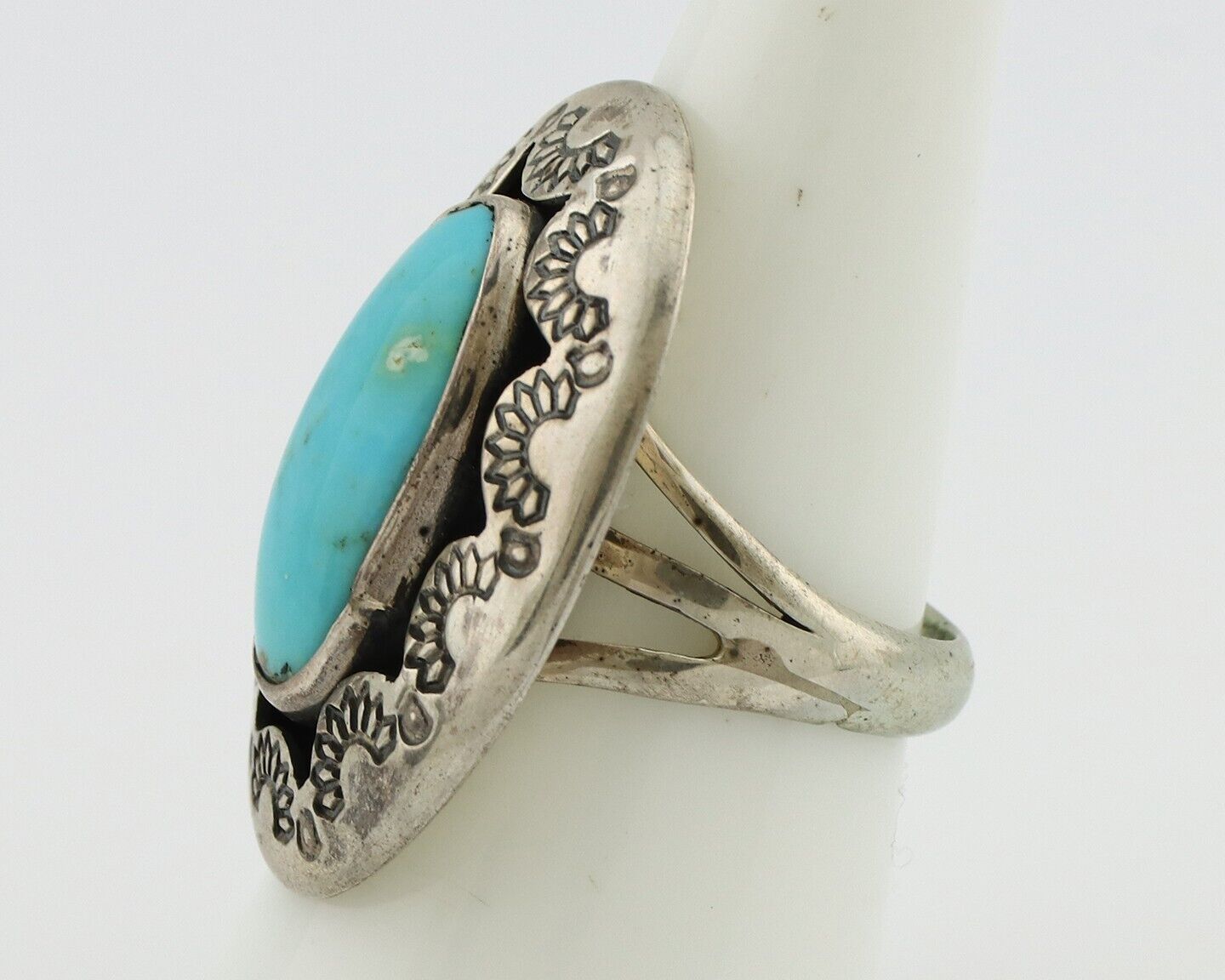 Navajo Ring 925 Silver Natural Blue Turquoise Signed M Montoya C.80's
