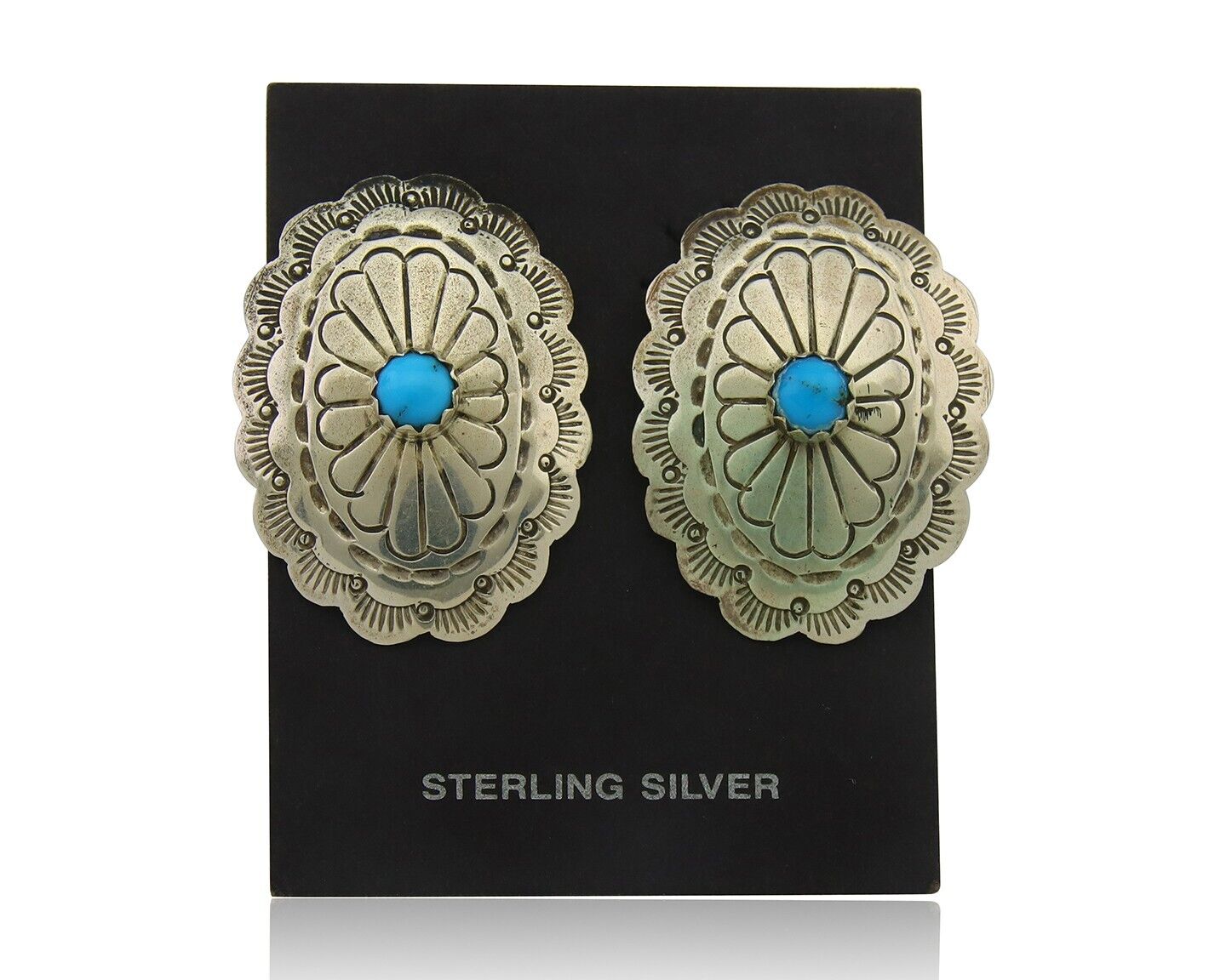 Navajo Earrings 925 Silver Natural Turquoise Artist Signed J Nelson C80s