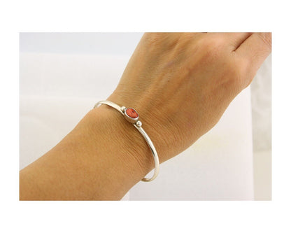 Navajo Bracelet .925 Silver Natural Red Coral Cuff Native American Artist C.80's