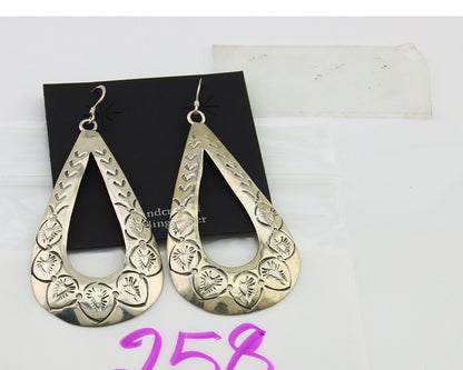 Navajo Dangle Earrings 925 Silver Hand Stamped Native American Artist C.80's
