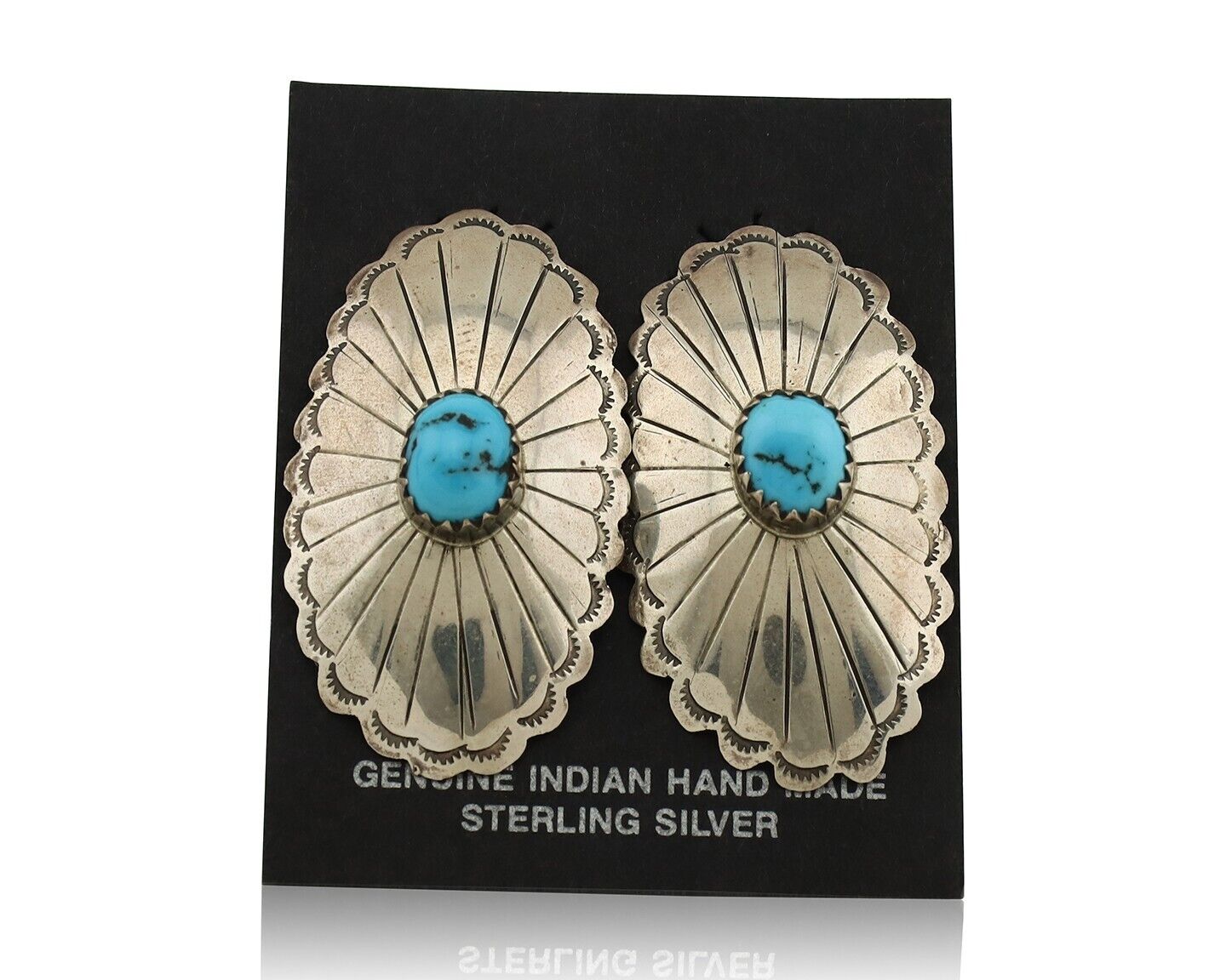 Navajo Hand Stamped Earrings 925 Silver Turquoise Native Artist C.80s