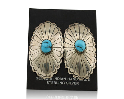 Navajo Hand Stamped Earrings 925 Silver Turquoise Native Artist C.80s