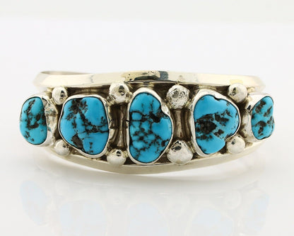Navajo Bracelet 925 Silver Nugget Sleeping Beauty Turquoise Artist Signed JR C80