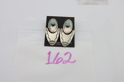 Navajo Dangle Earrings 925 Silver Natural Turquoise Native American Artist C80s