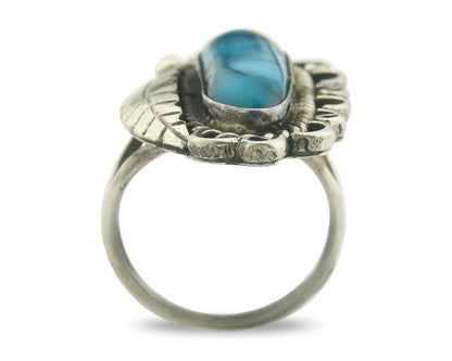 Navajo Ring 925 Sterling Blue Turquoise Artist Signed Richard Yazza C.80's