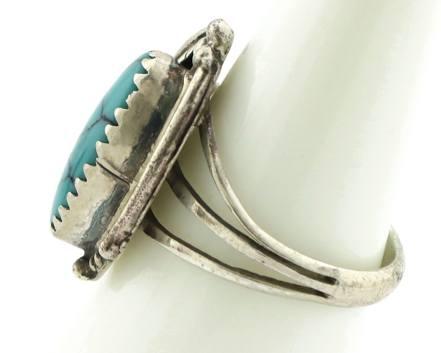 Navajo Ring 925 Silver Spiderweb Turquoise Artist Signed Prairie Fire C.80's
