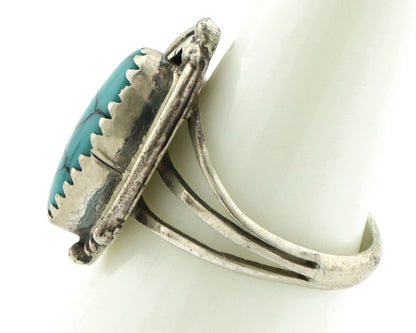 Navajo Ring 925 Silver Spiderweb Turquoise Artist Signed Prairie Fire C.80's