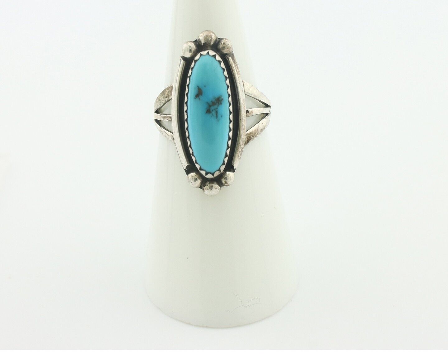 Navajo Ring .925 Silver Sleeping Beauty Turquoise Native American Artist C.80's