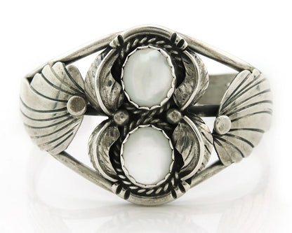 Navajo Cuff Bracelet 925 Sterling Silver Natural MOP Vintage Signed Platero