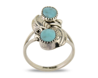 Navajo Ring 925 Silver Natural Slab Turquoise Artist Signed WR C.80's