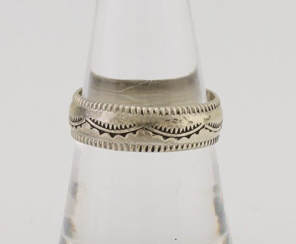 Navajo Hand Stamped Band 925 Silver 6.0 mm Native Artist Size 7.5 C.80's