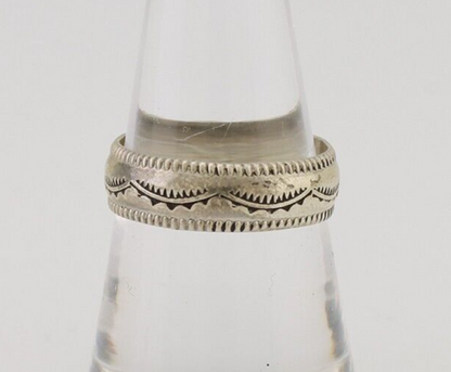 Navajo Hand Stamped Band 925 Silver 6.0 mm Native Artist Size 7.5 C.80's