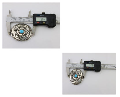 Navajo Pin 925 Silver Natural Turquoise Hand Stamped Native Artist C.80s