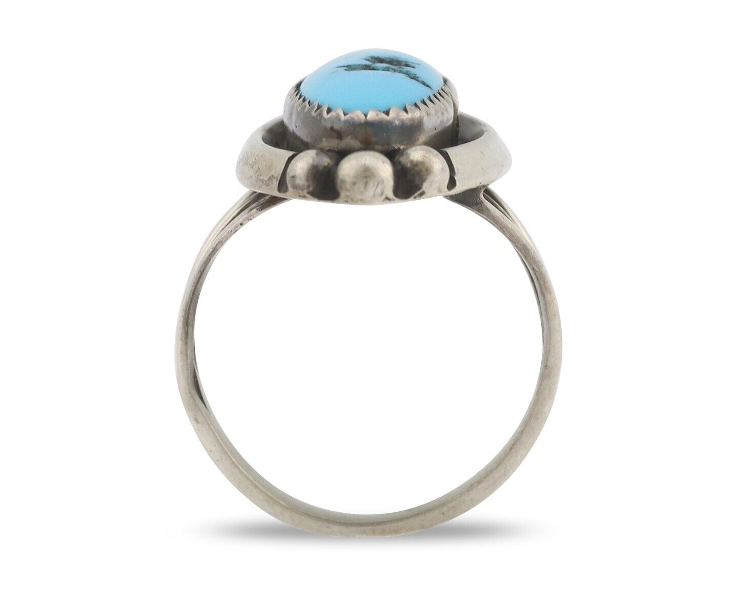 Navajo Ring .925 Silver Sleeping Beauty Turquoise Native American Artist C.80's