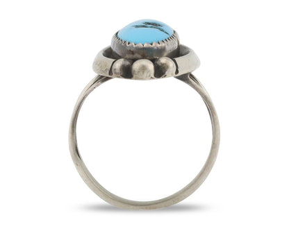 Navajo Ring .925 Silver Sleeping Beauty Turquoise Native American Artist C.80's