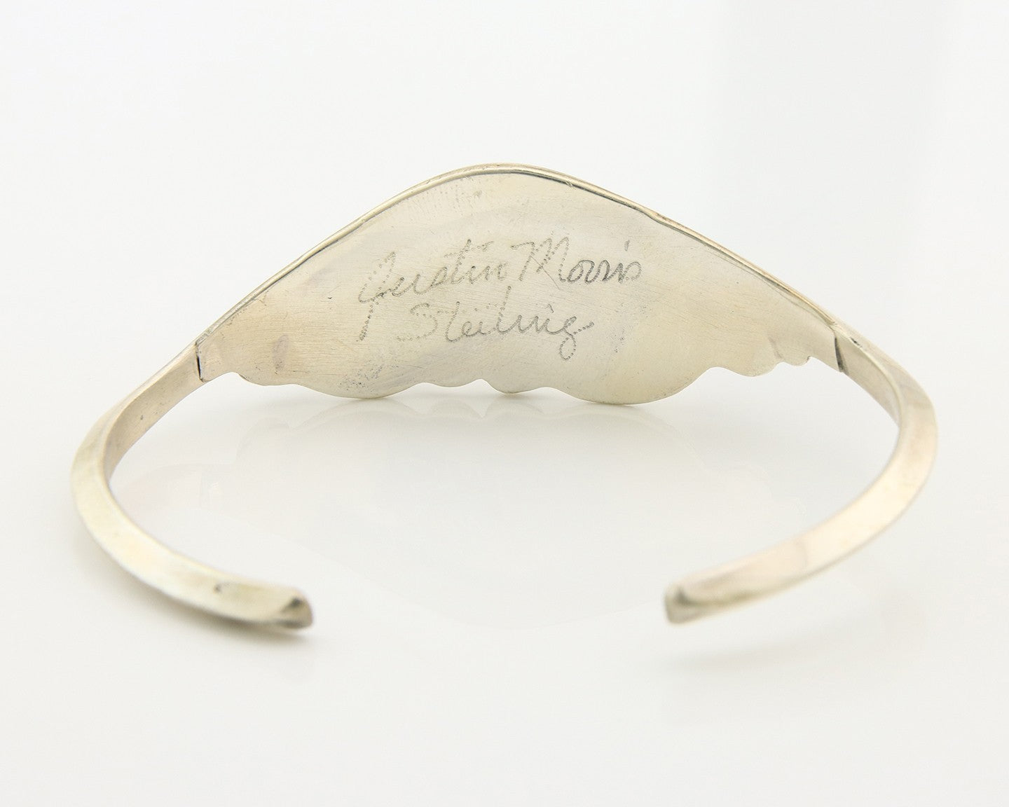 Navajo Cuff Bracelet Sterling Silver Natural Coral Turquoise Sign Justin Morris