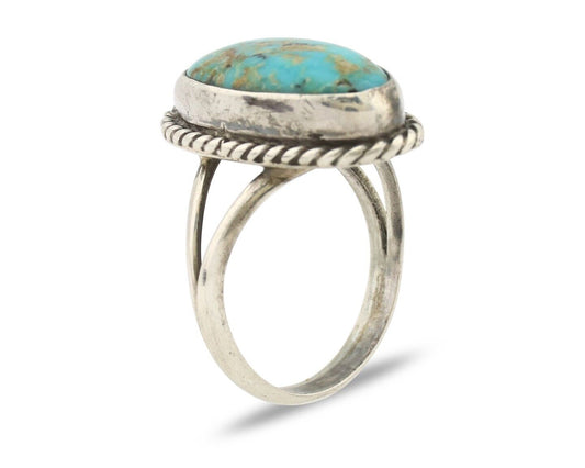 Navajo Ring 925 Silver Kingman Turquoise Artist Native American Signed C.80's
