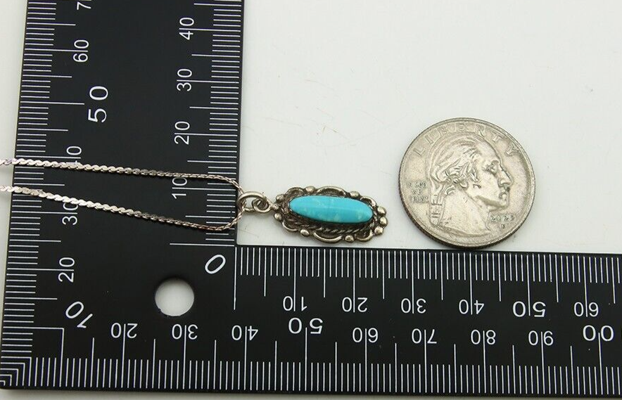 Navajo Necklace 925 Silver Natural Turquoise Artist Signed Square C.80's