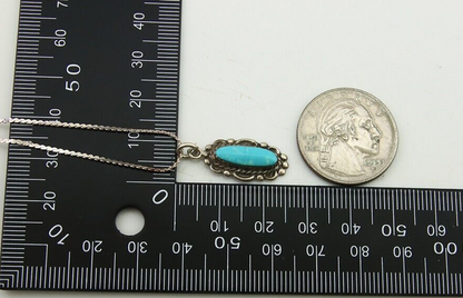 Navajo Necklace 925 Silver Natural Turquoise Artist Signed Square C.80's