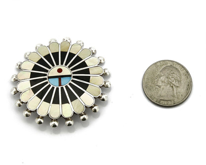Zuni Signed Artist Victoria Unkestine Inlaid .925 SOLID Silver Tewa Pendant Pin