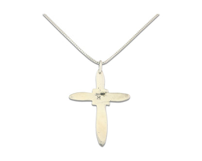 Navajo Cross Necklace Sterling Silver Authentic Natural Gemstones Signed M