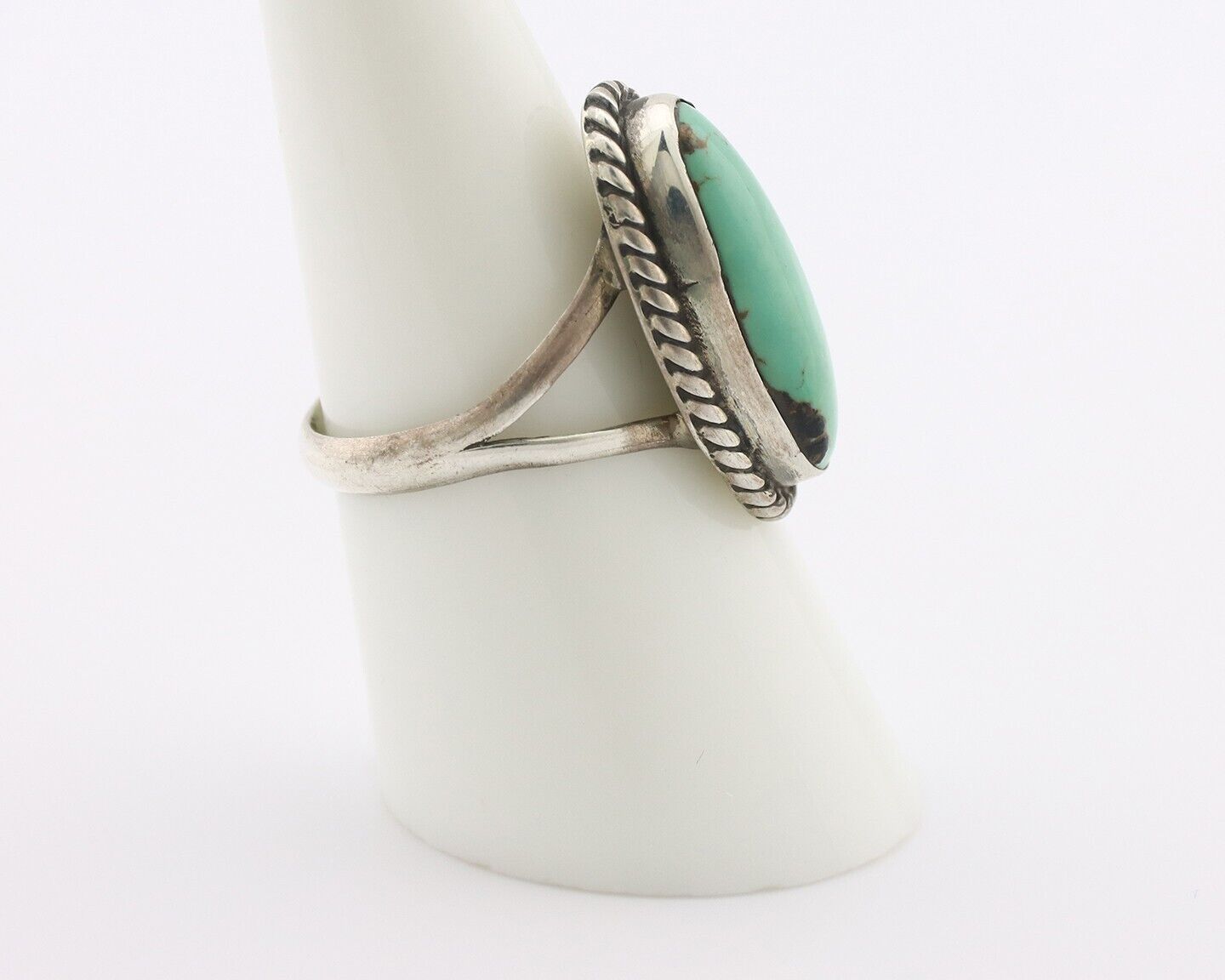 Navajo Ring 925 Silver Natural Kingman Turquoise Signed M Montoya C.80's