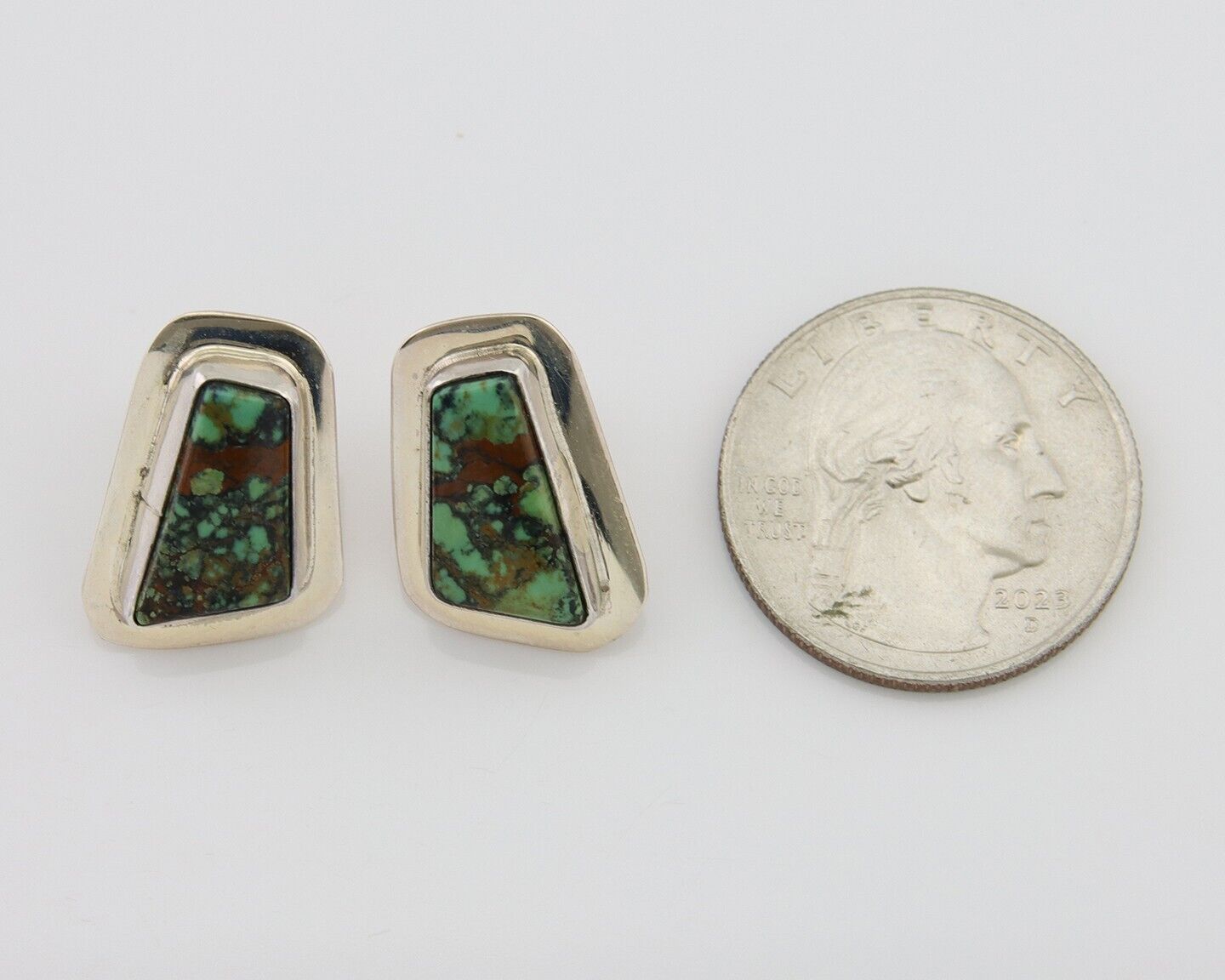 Navajo Shield Earrings 925 Silver Natural Turquoise Artist Signed M.S. C.80's