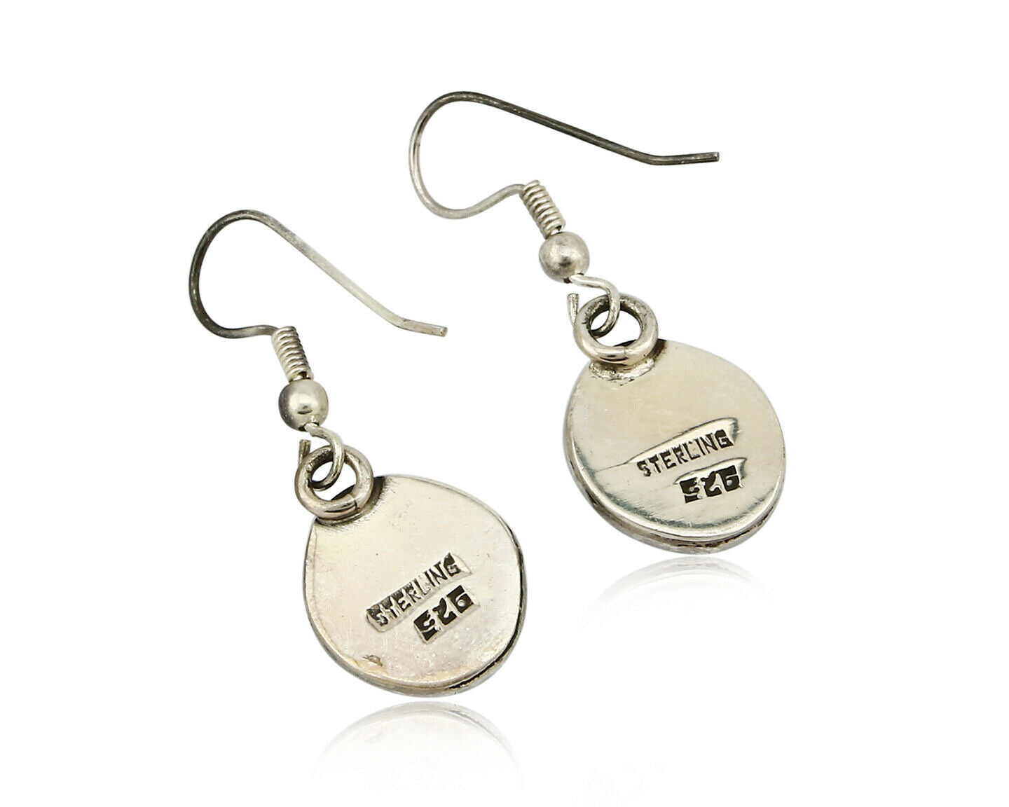 Navajo Hand Stamped Natural Mined Shell .925 SOLID Silver Dangle Earrings