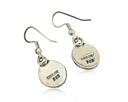 Navajo Hand Stamped Natural Mined Shell .925 SOLID Silver Dangle Earrings