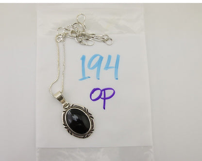 Navajo Necklace 925 Silver Onyx Natural Snowflake Agate Signed Native American