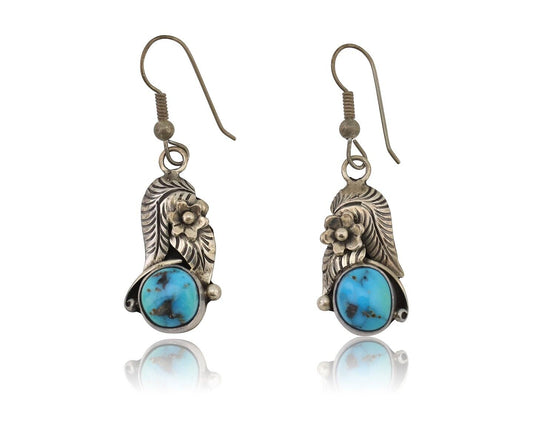 Navajo Handmade Earrings 925 Silver Natural Turquoise Native Artist C.80's